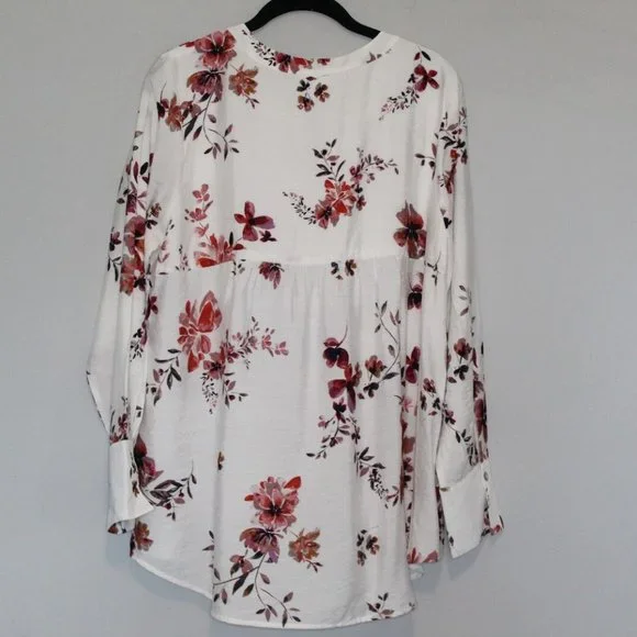 J. Jill Floral Tunic Pullover Top Ivory Red Women's Size Medium H10277 - Picture 5 of 9